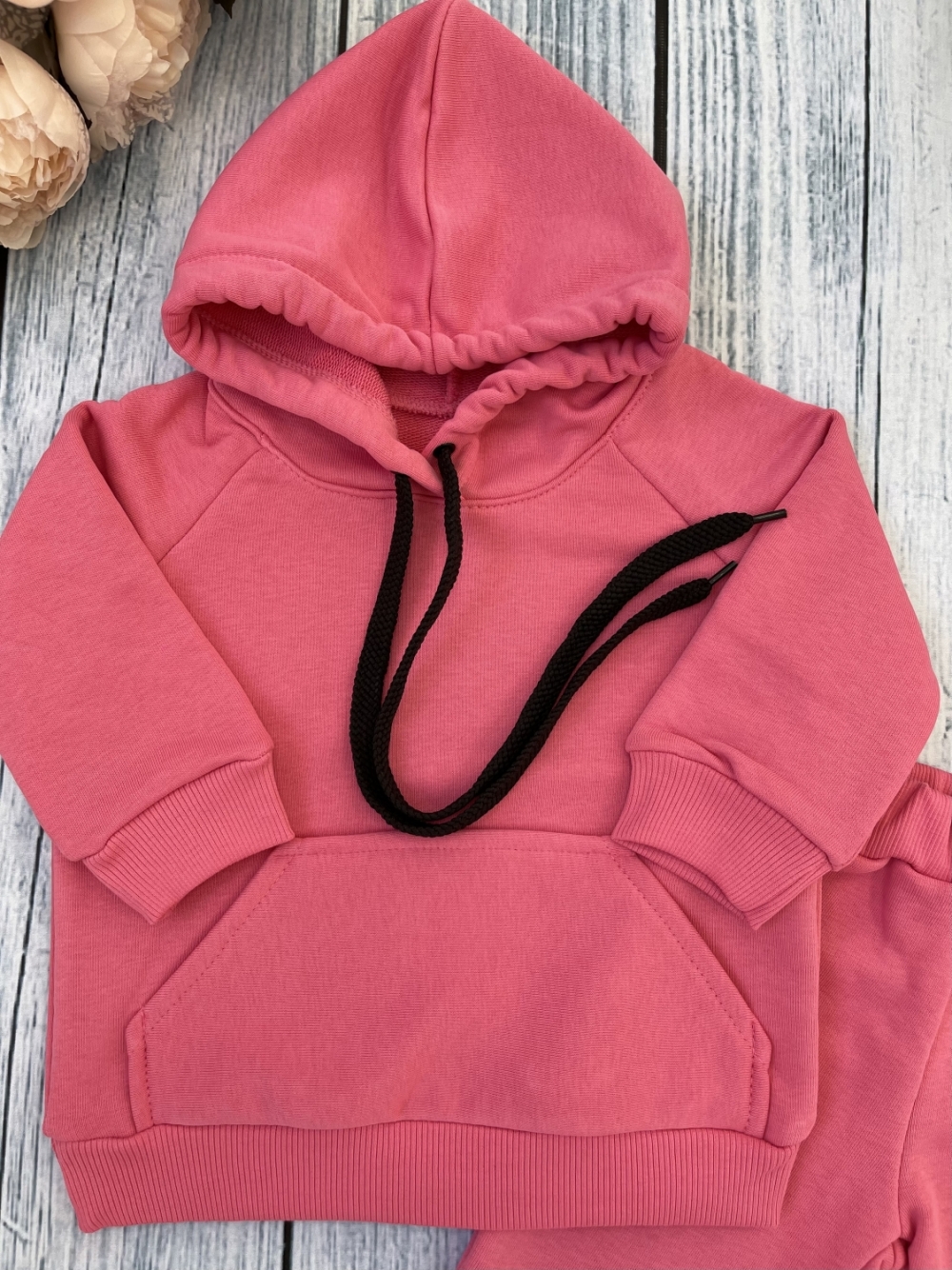 311-М. Свитшот с капюшоном + Штаны, хлопок 65%, 35% ПЭ, 3-х нитка ( без начеса) малина 122,128,134,140