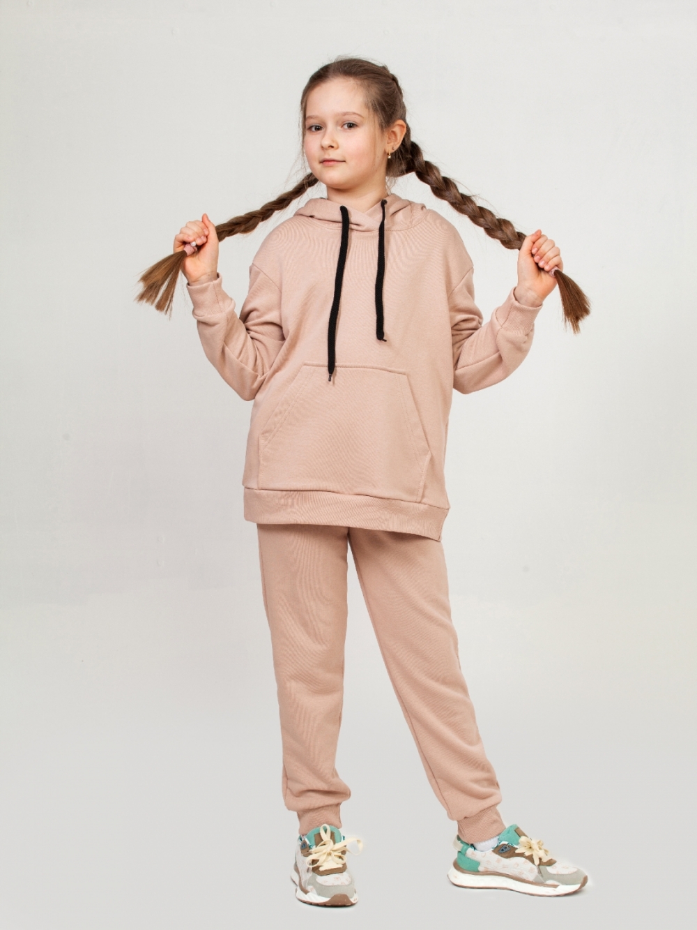 311-КП. Свитшот с капюшоном + Штаны, хлопок 65%, 35% ПЭ, 3-х нитка ( без начеса) капучино 146,152,158