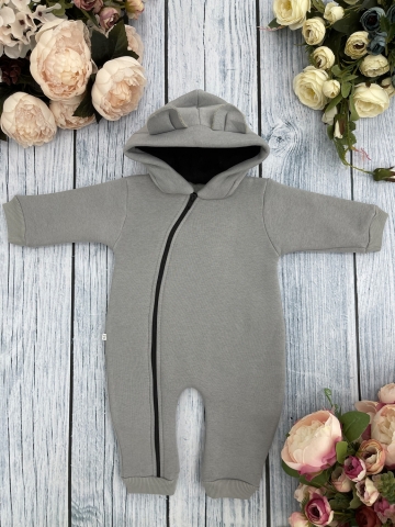 Купить оптом 308-СЕР. Комбинезон с капюшоном, хлопок 65%, 35% ПЭ, 3-х нитка с начесом + интерлок 62,68,74,80 в Астрахани