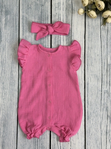 Купить оптом 341-Ф. Песочник с повязкой для девочки из муслина, хлопок 100%, р 62,68,74,80 фуксия в Астрахани